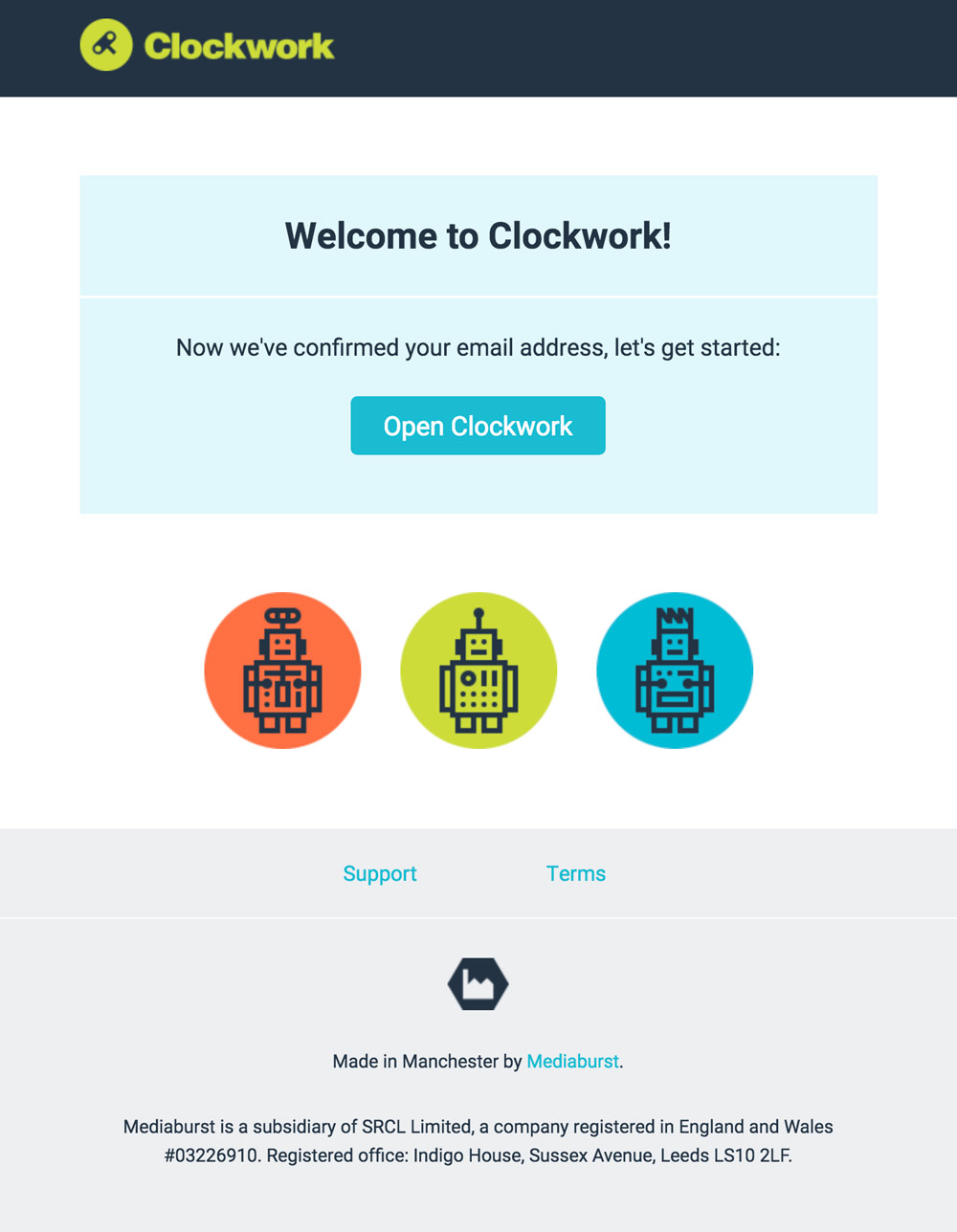 clockwork welcome email